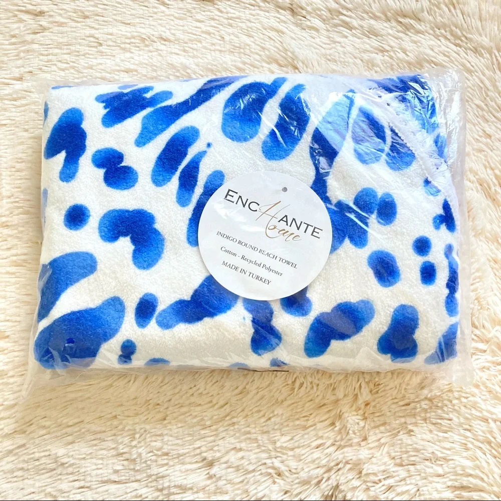 Enchante Home Large Indigo Round Beach Towel NWT